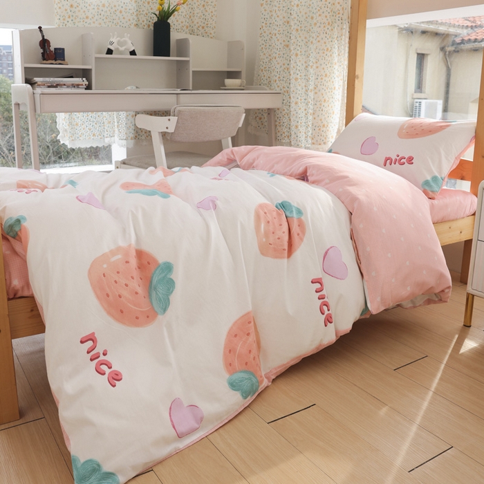 91家纺网 家纺一手货源 找家纺 宅部落 2025新款全棉三件套纯棉学生宿舍上下铺六件套 奈斯草莓