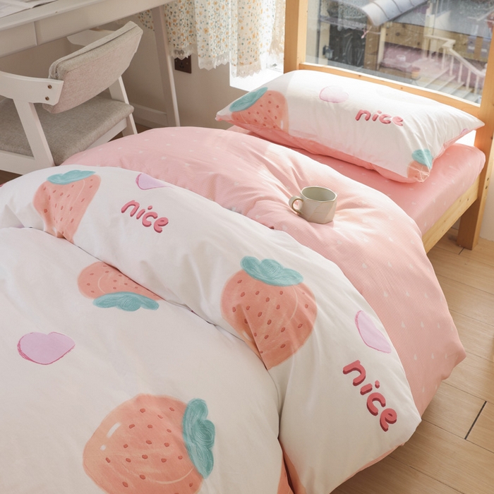 91家纺网 家纺一手货源 找家纺 宅部落 2025新款全棉三件套纯棉学生宿舍上下铺六件套 奈斯草莓