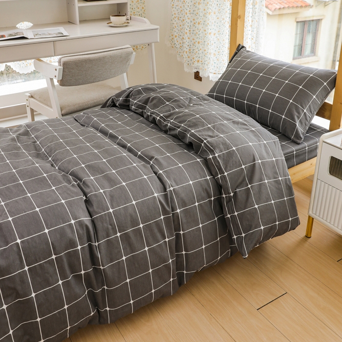 91家纺网 家纺一手货源 找家纺 宅部落 2025新款全棉三件套纯棉学生宿舍上下铺六件套 绅士灰AA