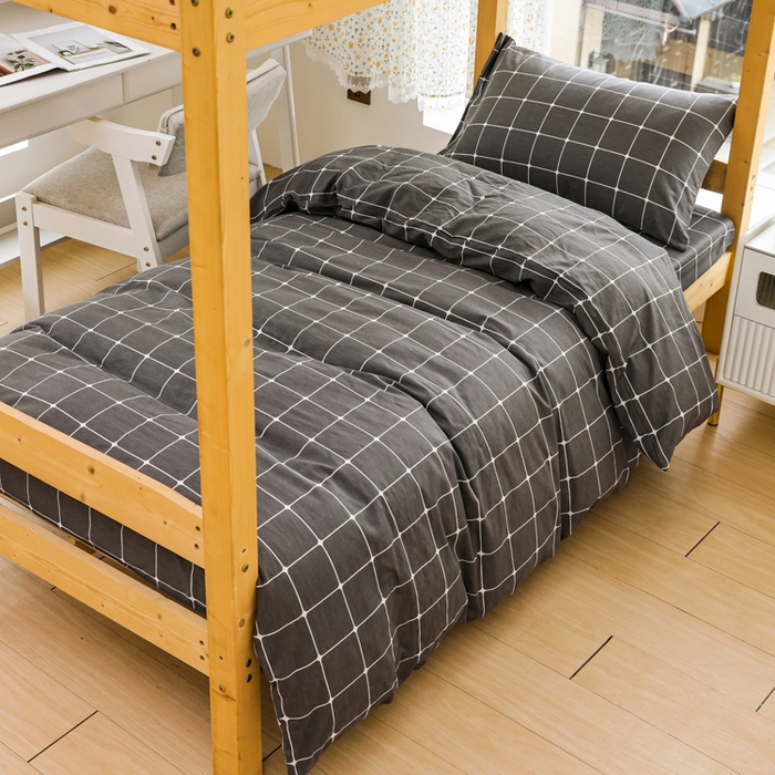 91家纺网 家纺一手货源 找家纺 宅部落 2025新款全棉三件套纯棉学生宿舍上下铺六件套 绅士灰AA