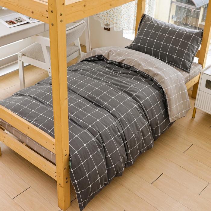 91家纺网 家纺一手货源 找家纺 宅部落 2025新款全棉三件套纯棉学生宿舍上下铺六件套 绅士灰AB