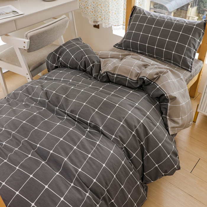 91家纺网 家纺一手货源 找家纺 宅部落 2025新款全棉三件套纯棉学生宿舍上下铺六件套 绅士灰AB