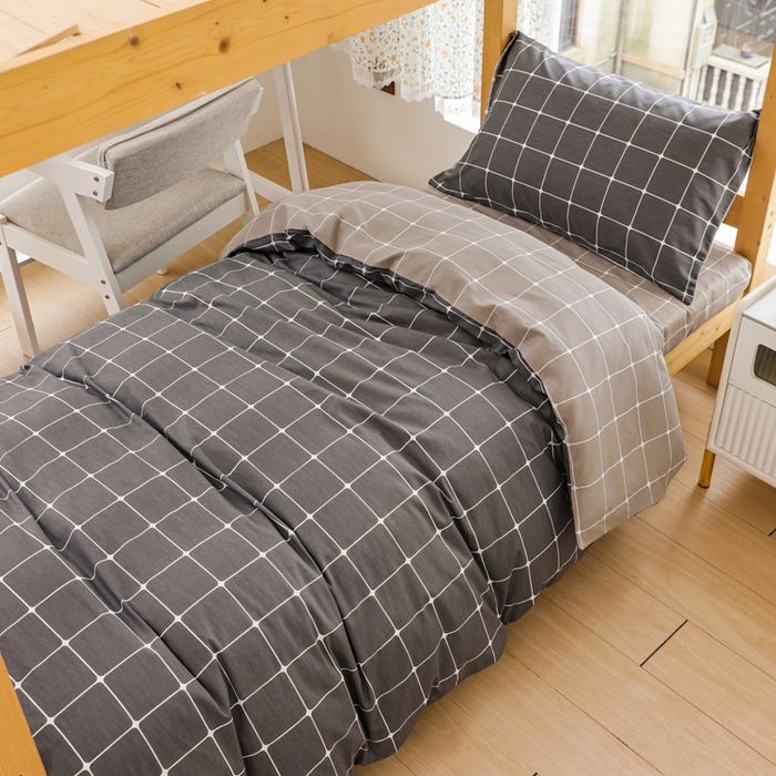 91家纺网 家纺一手货源 找家纺 宅部落 2025新款全棉三件套纯棉学生宿舍上下铺六件套 绅士灰AB