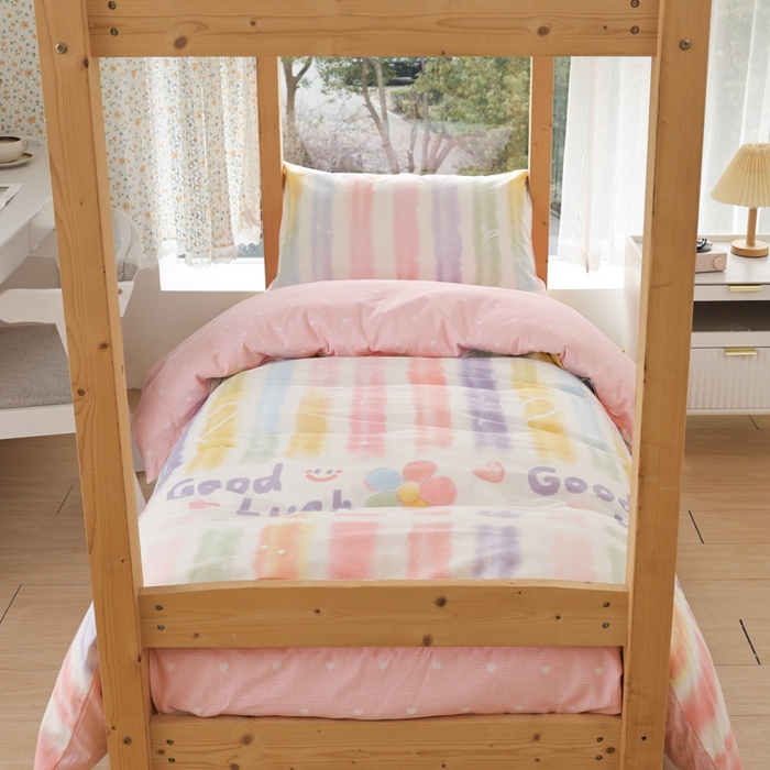 91家纺网 家纺一手货源 找家纺 宅部落 2025新款全棉三件套纯棉学生宿舍上下铺六件套 幸运七彩