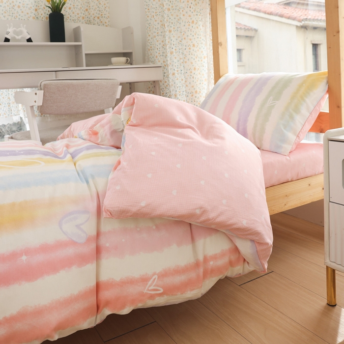 91家纺网 家纺一手货源 找家纺 宅部落 2025新款全棉三件套纯棉学生宿舍上下铺六件套 幸运七彩