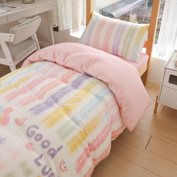 91家纺网 家纺一手货源 找家纺 宅部落 2025新款全棉三件套纯棉学生宿舍上下铺六件套 幸运七彩