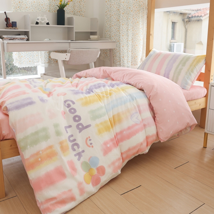 91家纺网 家纺一手货源 找家纺 宅部落 2025新款全棉三件套纯棉学生宿舍上下铺六件套 幸运七彩