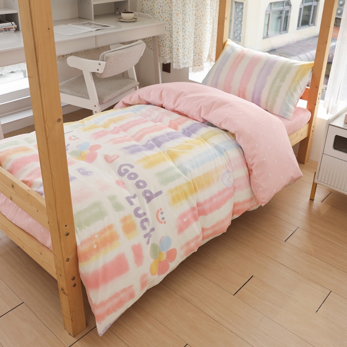 91家纺网 家纺一手货源 找家纺 宅部落 2025新款全棉三件套纯棉学生宿舍上下铺六件套 幸运七彩