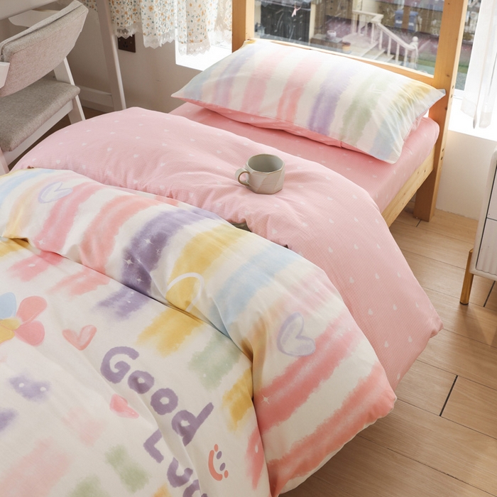 91家纺网 家纺一手货源 找家纺 宅部落 2025新款全棉三件套纯棉学生宿舍上下铺六件套 幸运七彩