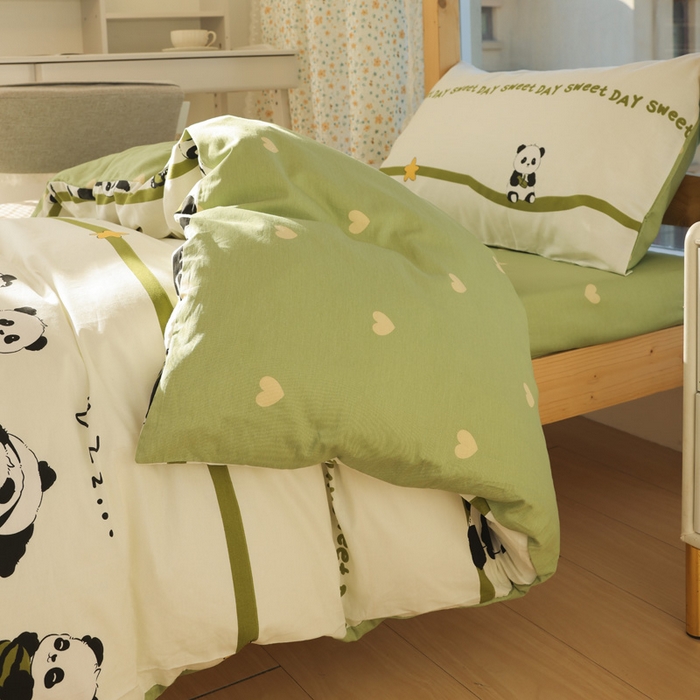 91家纺网 家纺一手货源 找家纺 宅部落 2025新款全棉三件套纯棉学生宿舍上下铺六件套 熊猫派对