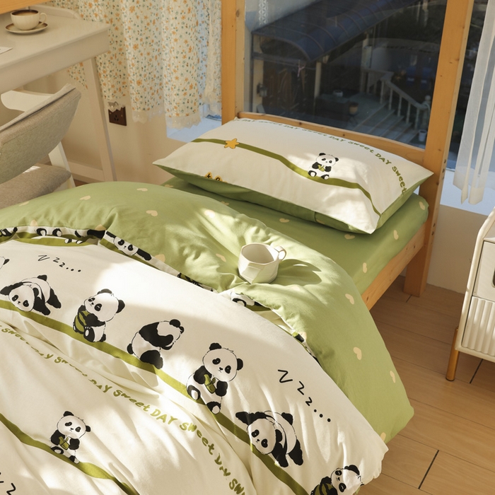 91家纺网 家纺一手货源 找家纺 宅部落 2025新款全棉三件套纯棉学生宿舍上下铺六件套 熊猫派对