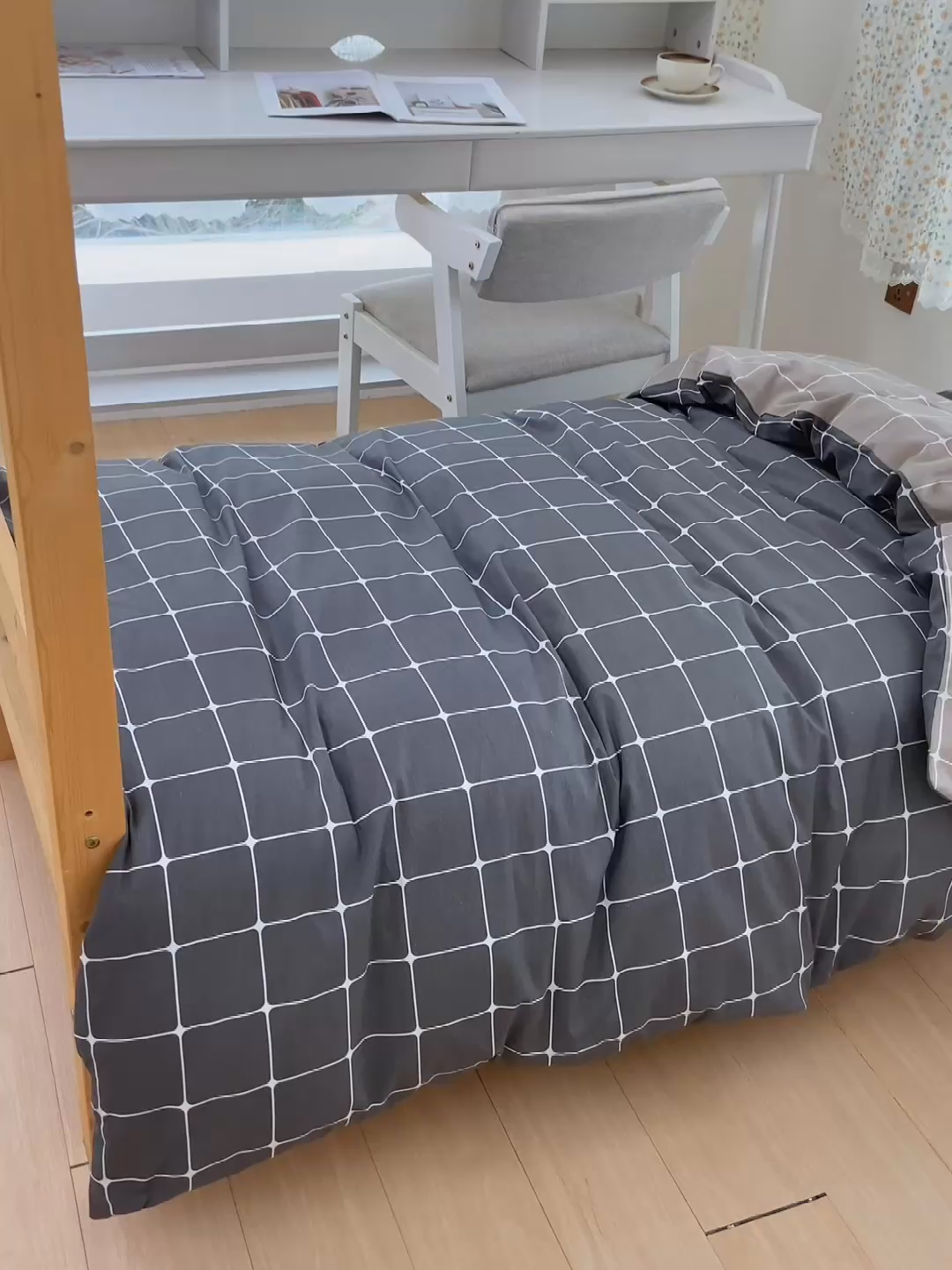 91家纺网 家纺一手货源 找家纺 宅部落 2025新款全棉三件套纯棉学生宿舍上下铺六件套 绅士灰AB