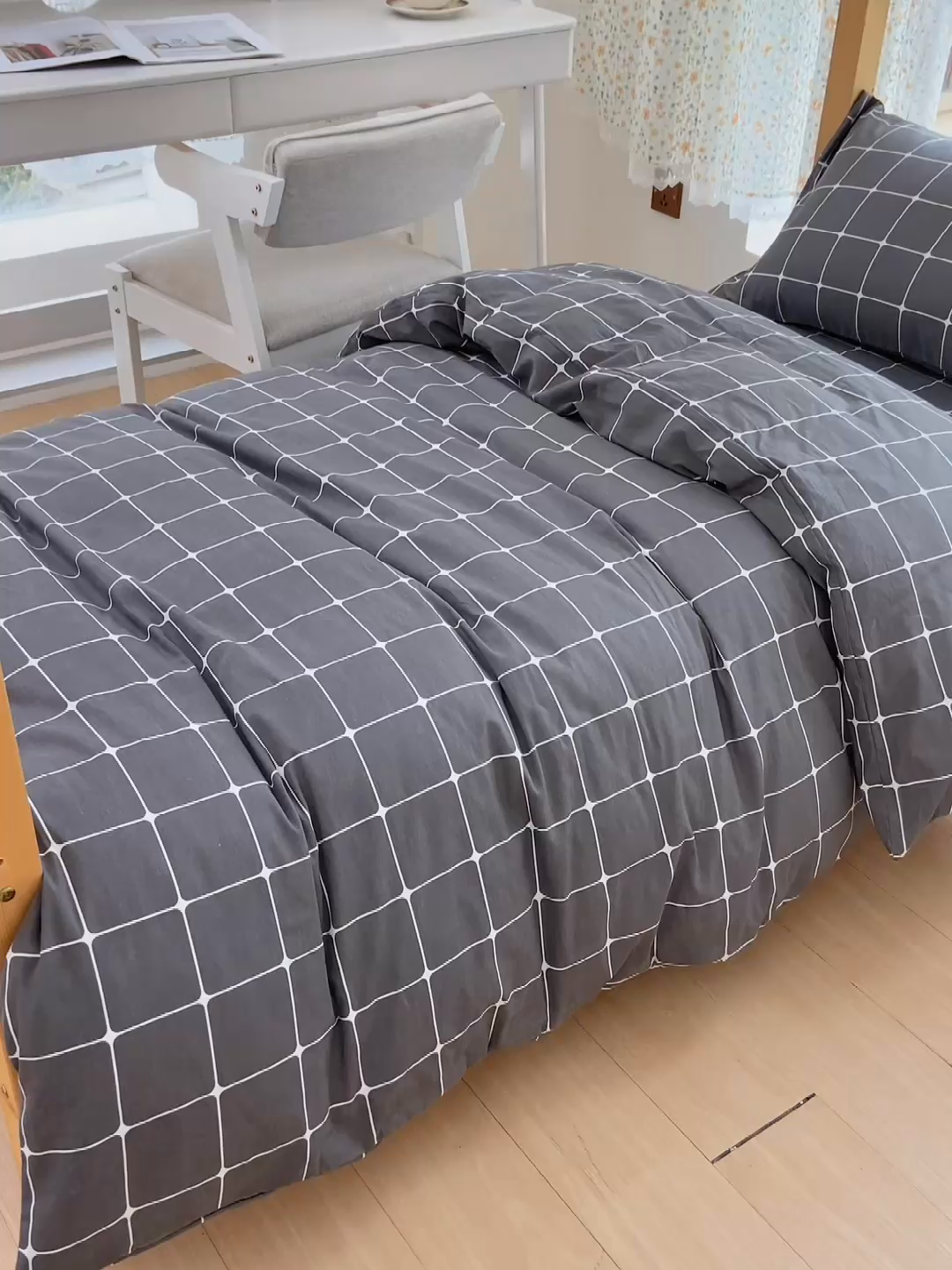 91家纺网 家纺一手货源 找家纺 宅部落 2025新款全棉三件套纯棉学生宿舍上下铺六件套 绅士灰AA
