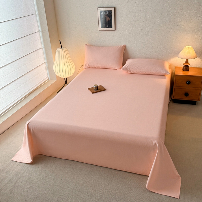 91家纺网 家纺一手货源 找家纺 小叮当家纺仓储工厂店 （提供买家秀 爆款花型 不断货）2025新款全棉纯色老粗布单床单 月白粉