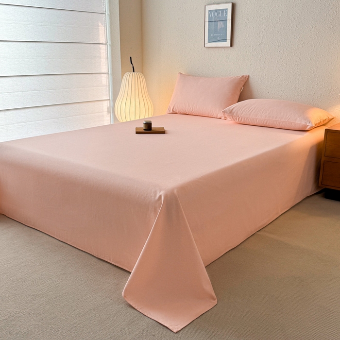 91家纺网 家纺一手货源 找家纺 小叮当家纺仓储工厂店 （提供买家秀 爆款花型 不断货）2025新款全棉纯色老粗布单床单 月白粉