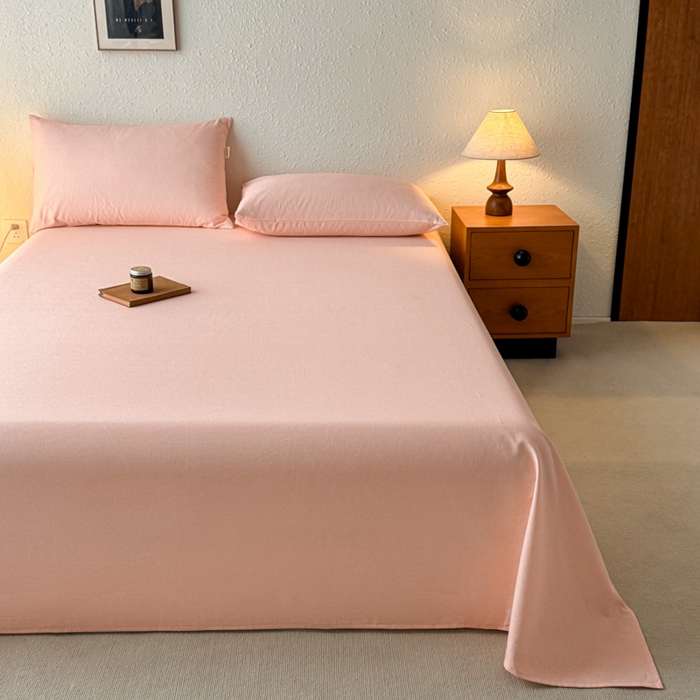 91家纺网 家纺一手货源 找家纺 小叮当家纺仓储工厂店 （提供买家秀 爆款花型 不断货）2025新款全棉纯色老粗布单床单 月白粉