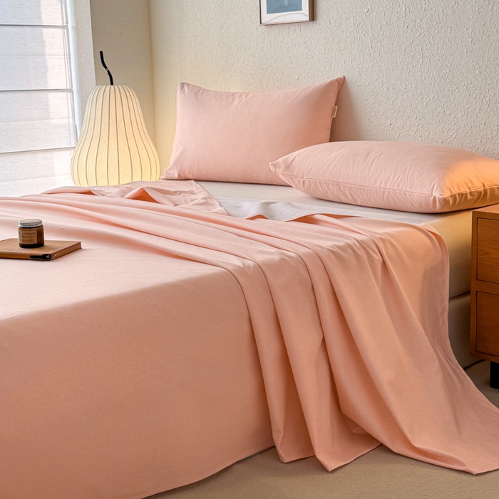 91家纺网 家纺一手货源 找家纺 小叮当家纺仓储工厂店 （提供买家秀 爆款花型 不断货）2025新款全棉纯色老粗布单床单 月白粉