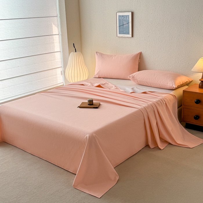 91家纺网 家纺一手货源 找家纺 小叮当家纺仓储工厂店 （提供买家秀 爆款花型 不断货）2025新款全棉纯色老粗布单床单 月白粉