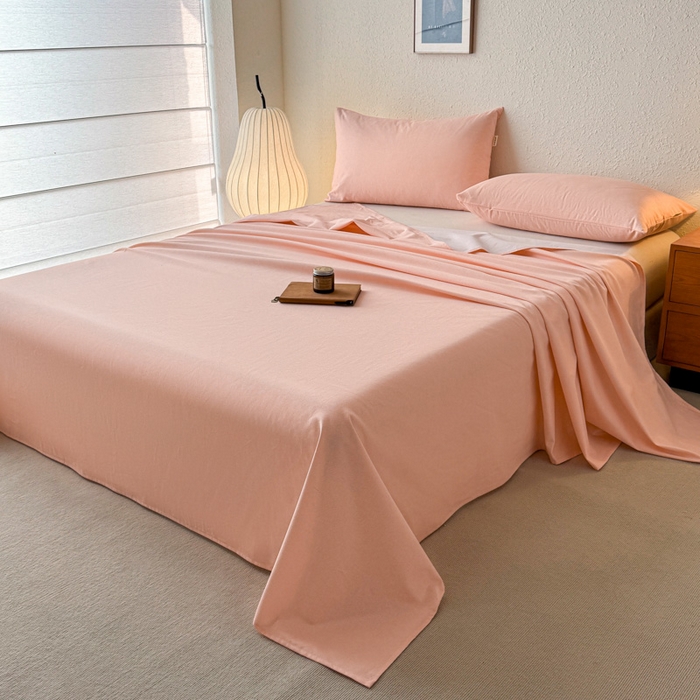 91家纺网 家纺一手货源 找家纺 小叮当家纺仓储工厂店 （提供买家秀 爆款花型 不断货）2025新款全棉纯色老粗布单床单 月白粉