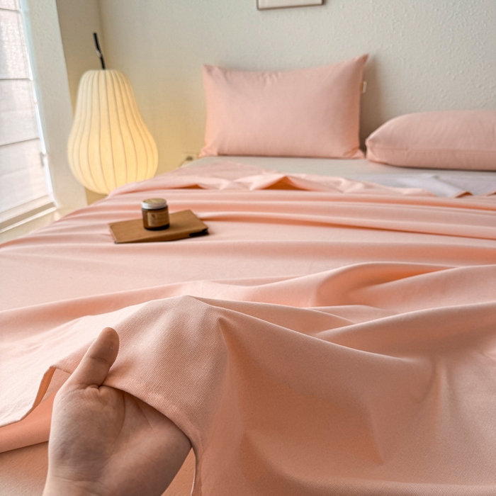 91家纺网 家纺一手货源 找家纺 小叮当家纺仓储工厂店 （提供买家秀 爆款花型 不断货）2025新款全棉纯色老粗布单床单 月白粉