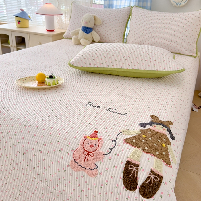 91家纺网 家纺一手货源 找家纺 赫梵茜 2025新款云朵棉萌宠刺绣毛巾绣单床盖单品床盖床盖单件床盖三件套 小女孩