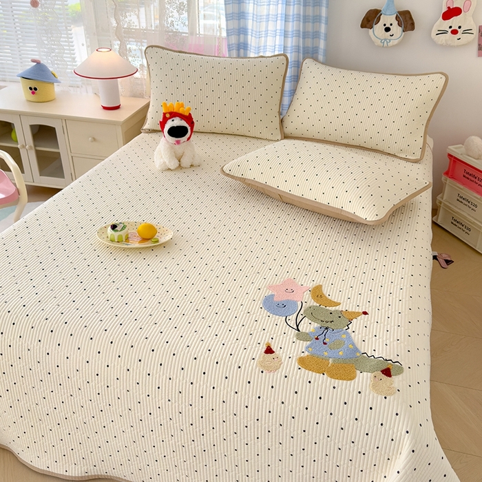 91家纺网 家纺一手货源 找家纺 赫梵茜 2025新款云朵棉萌宠刺绣毛巾绣单床盖单品床盖床盖单件床盖三件套 恐龙