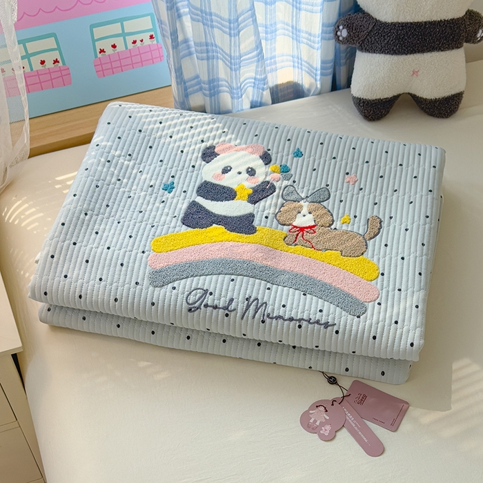 赫梵茜 2025新款云朵棉萌宠刺绣毛巾绣单床盖单品床盖床盖单件床盖三件套 熊猫