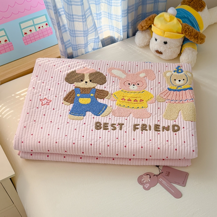 赫梵茜 2025新款云朵棉萌宠刺绣毛巾绣单床盖单品床盖床盖单件床盖三件套 好朋友