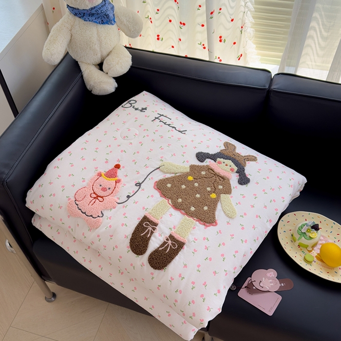 赫梵茜 2025新款云朵棉毛巾绣花嵌绳款夏被夏凉被空调被春秋被被子被芯 小女孩