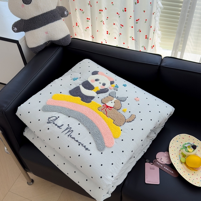 赫梵茜 2025新款云朵棉毛巾绣花嵌绳款夏被夏凉被空调被春秋被被子被芯 熊猫