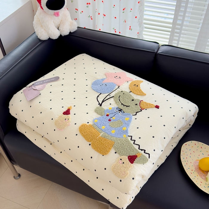 赫梵茜 2025新款云朵棉毛巾绣花嵌绳款夏被夏凉被空调被春秋被被子被芯 恐龙