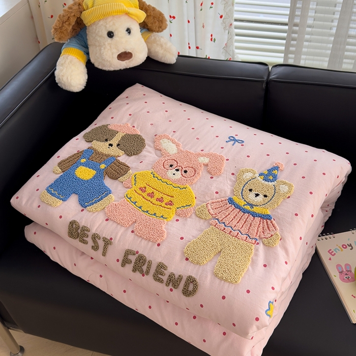 赫梵茜 2025新款云朵棉毛巾绣花嵌绳款夏被夏凉被空调被春秋被被子被芯 好朋友