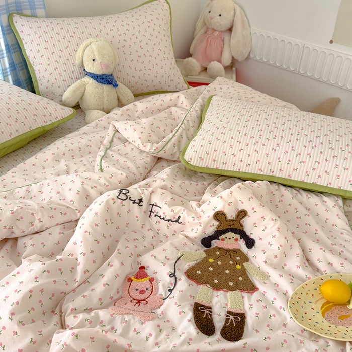 91家纺网 家纺一手货源 找家纺 （总）赫梵茜 2025新款云朵棉毛巾绣床盖夏被被套四件套