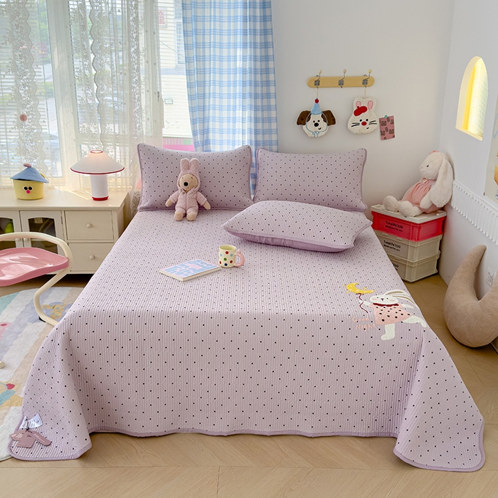 91家纺网 家纺一手货源 找家纺 赫梵茜 2025新款云朵棉毛巾绣床盖夏被被套四件套 月亮兔子