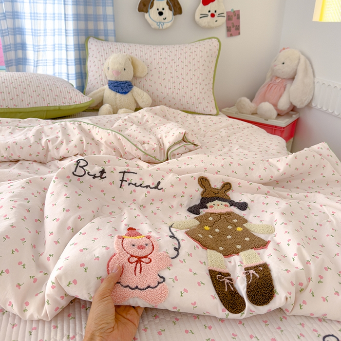 赫梵茜 2025新款云朵棉毛巾绣床盖夏被被套四件套 小女孩