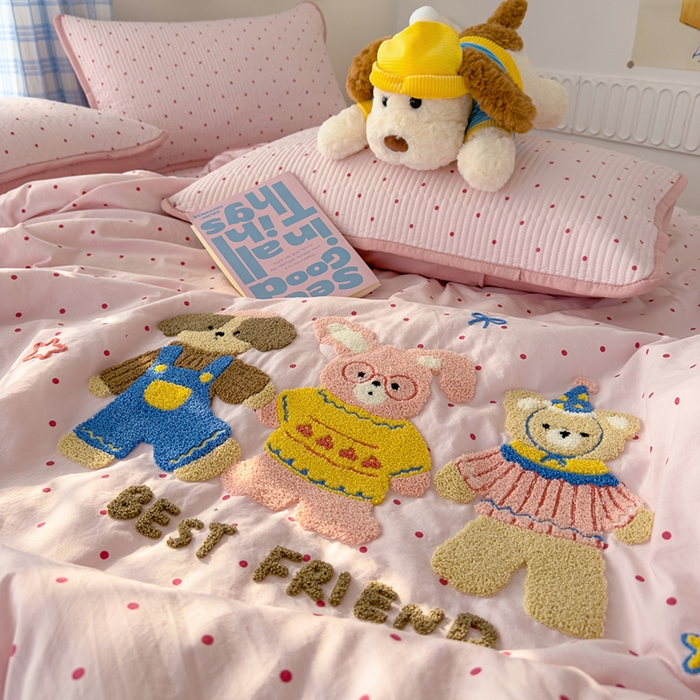 91家纺网 家纺一手货源 找家纺 赫梵茜 2025新款云朵棉毛巾绣床盖夏被被套四件套 好朋友