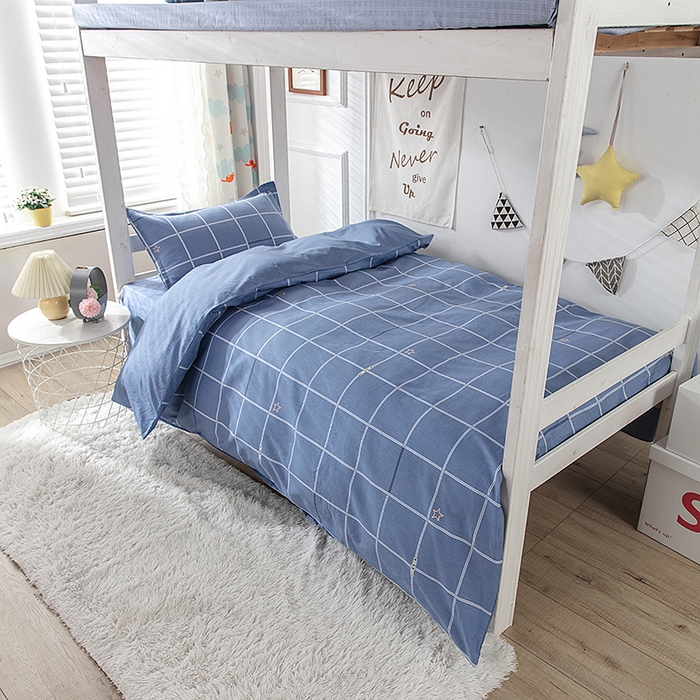 91家纺网 家纺一手货源 找家纺 小叮当家纺仓储工厂店 提供买家秀爆款花型不断货）2025新款全棉AB版13372学生宿舍印花三件套双面纯棉床单款上下铺单人 小时光-蓝