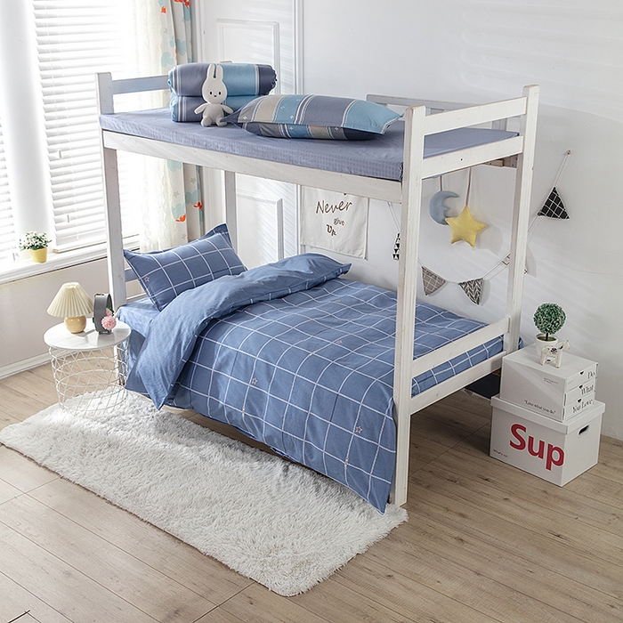 91家纺网 家纺一手货源 找家纺 小叮当家纺仓储工厂店 提供买家秀爆款花型不断货）2025新款全棉AB版13372学生宿舍印花三件套双面纯棉床单款上下铺单人 小时光-蓝