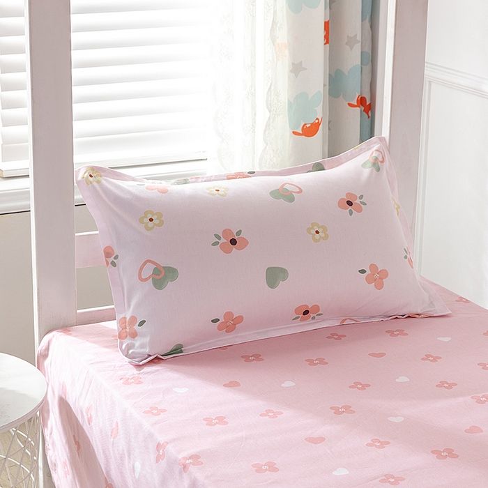 91家纺网 家纺一手货源 找家纺 小叮当家纺仓储工厂店 提供买家秀爆款花型不断货）2025新款全棉AB版13372学生宿舍印花三件套双面纯棉床单款上下铺单人 盎然-粉