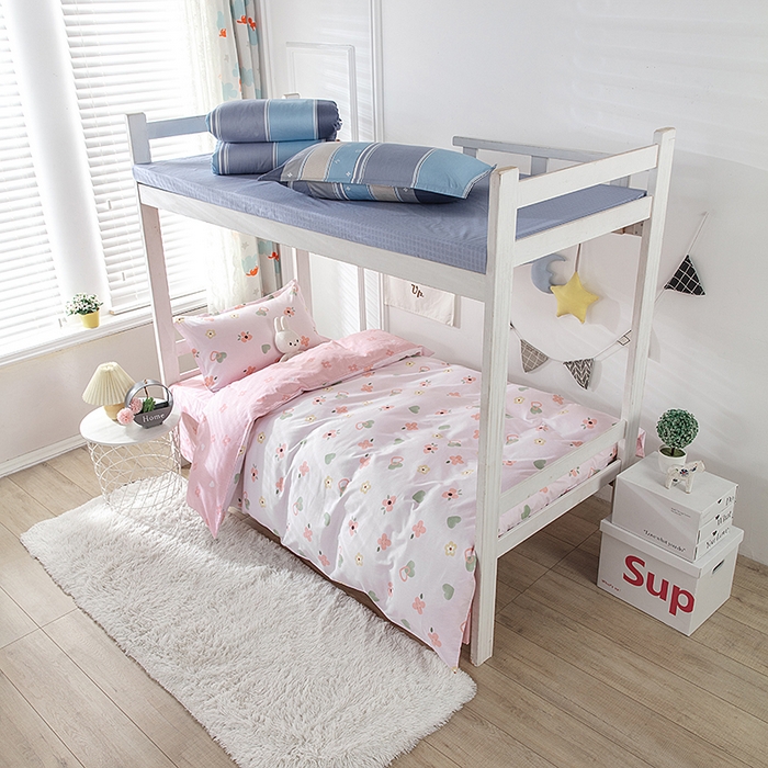 91家纺网 家纺一手货源 找家纺 小叮当家纺仓储工厂店 提供买家秀爆款花型不断货）2025新款全棉AB版13372学生宿舍印花三件套双面纯棉床单款上下铺单人 盎然-粉