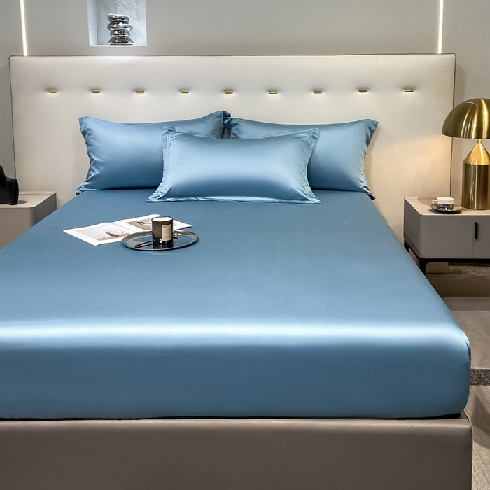 91家纺网 家纺一手货源 找家纺 小叮当家纺仓储工厂店 （提供买家秀 爆款花型 不断货）2025新款兰精3M天丝纯色四件套单品系列-单床笠 单床笠-深海蓝