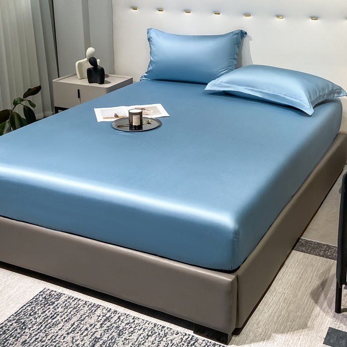 91家纺网 家纺一手货源 找家纺 小叮当家纺仓储工厂店 （提供买家秀 爆款花型 不断货）2025新款兰精3M天丝纯色四件套单品系列-单床笠 单床笠-深海蓝