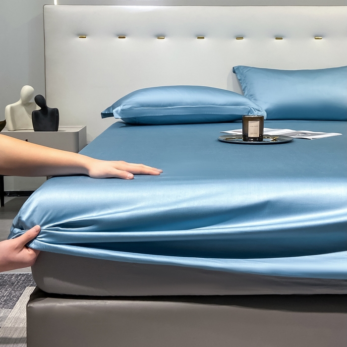 91家纺网 家纺一手货源 找家纺 小叮当家纺仓储工厂店 （提供买家秀 爆款花型 不断货）2025新款兰精3M天丝纯色四件套单品系列-单床笠 单床笠-深海蓝