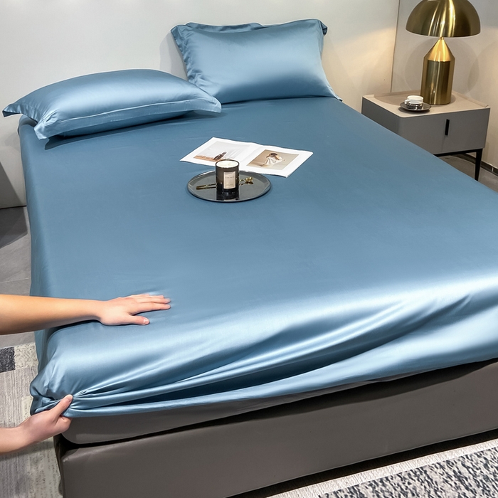 91家纺网 家纺一手货源 找家纺 小叮当家纺仓储工厂店 （提供买家秀 爆款花型 不断货）2025新款兰精3M天丝纯色四件套单品系列-单床笠 单床笠-深海蓝