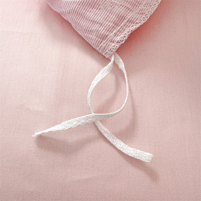 91家纺网 家纺一手货源 找家纺 灰鲸2025新款A类全棉三层纱色织提花系列四件套 初春-粉