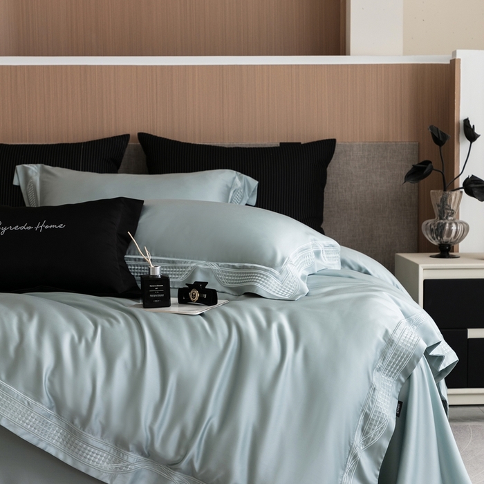 91家纺网 家纺一手货源 找家纺 馨蕊家居 2025新款80SLF奥地利兰精天丝四件套-凯伦 天丝凯伦-北卡蓝