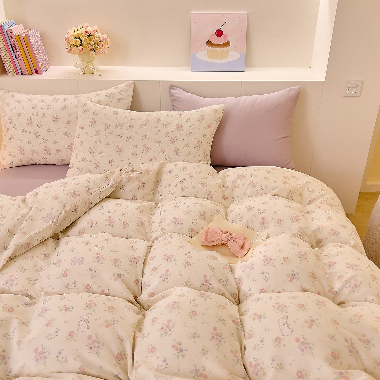 91家纺网 家纺一手货源 找家纺 DoDo 兜兜 2025新款全棉纯棉小温暖双层纱四件套【可定做尺寸】 丛林小兔