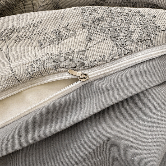 91家纺网 家纺一手货源 找家纺 灰鲸2025新款A类全棉三层纱色织提花系列四件套 初春-灰