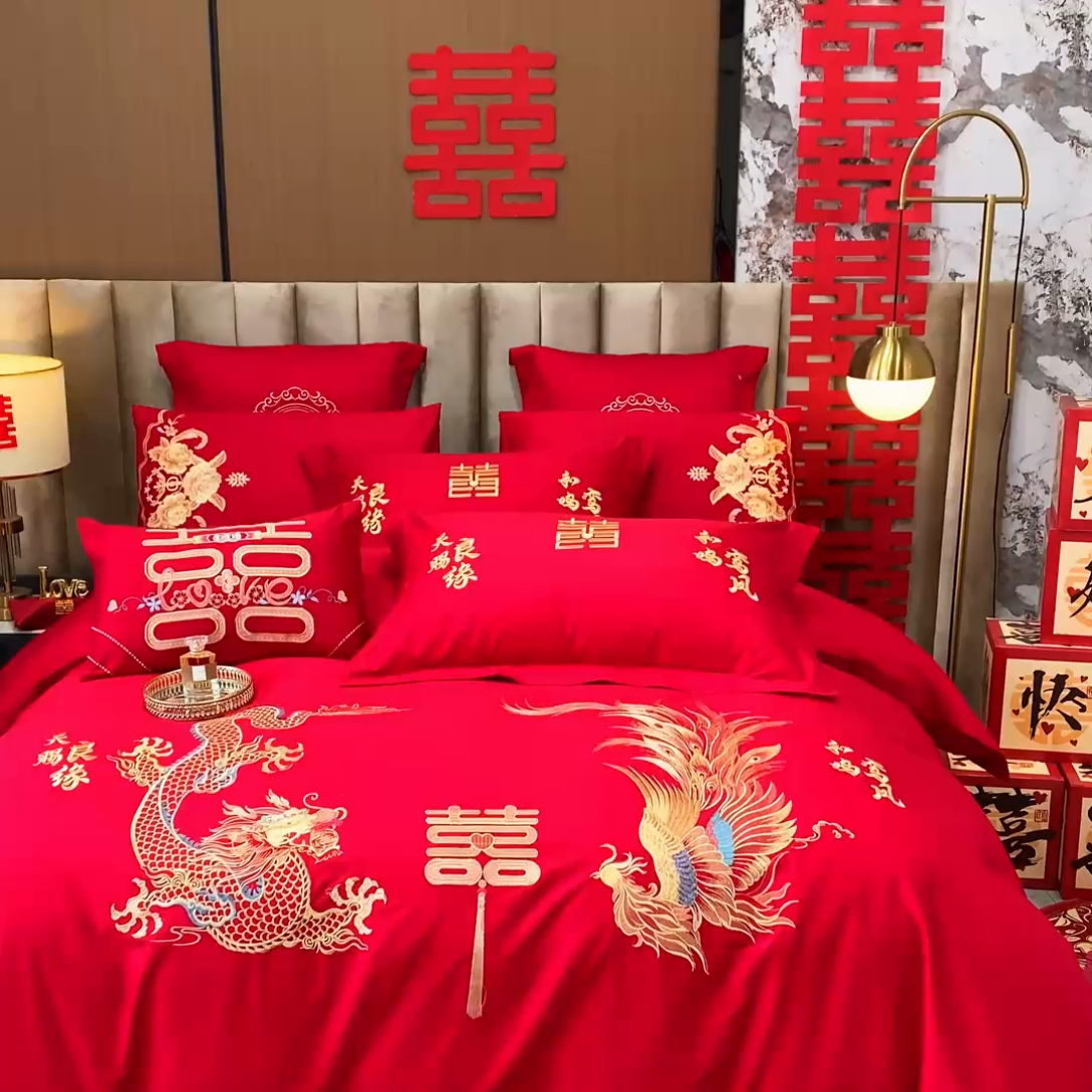 91家纺网 家纺一手货源 找家纺 （总）千禧家纺 2025新款全棉13372婚庆绣花系列