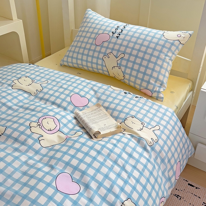 91家纺网 家纺一手货源 找家纺 麦伦家居 2025新款40支13372全棉纯棉斜纹学生上下铺床品宿舍三件套上下铺四件套系列 喵星人